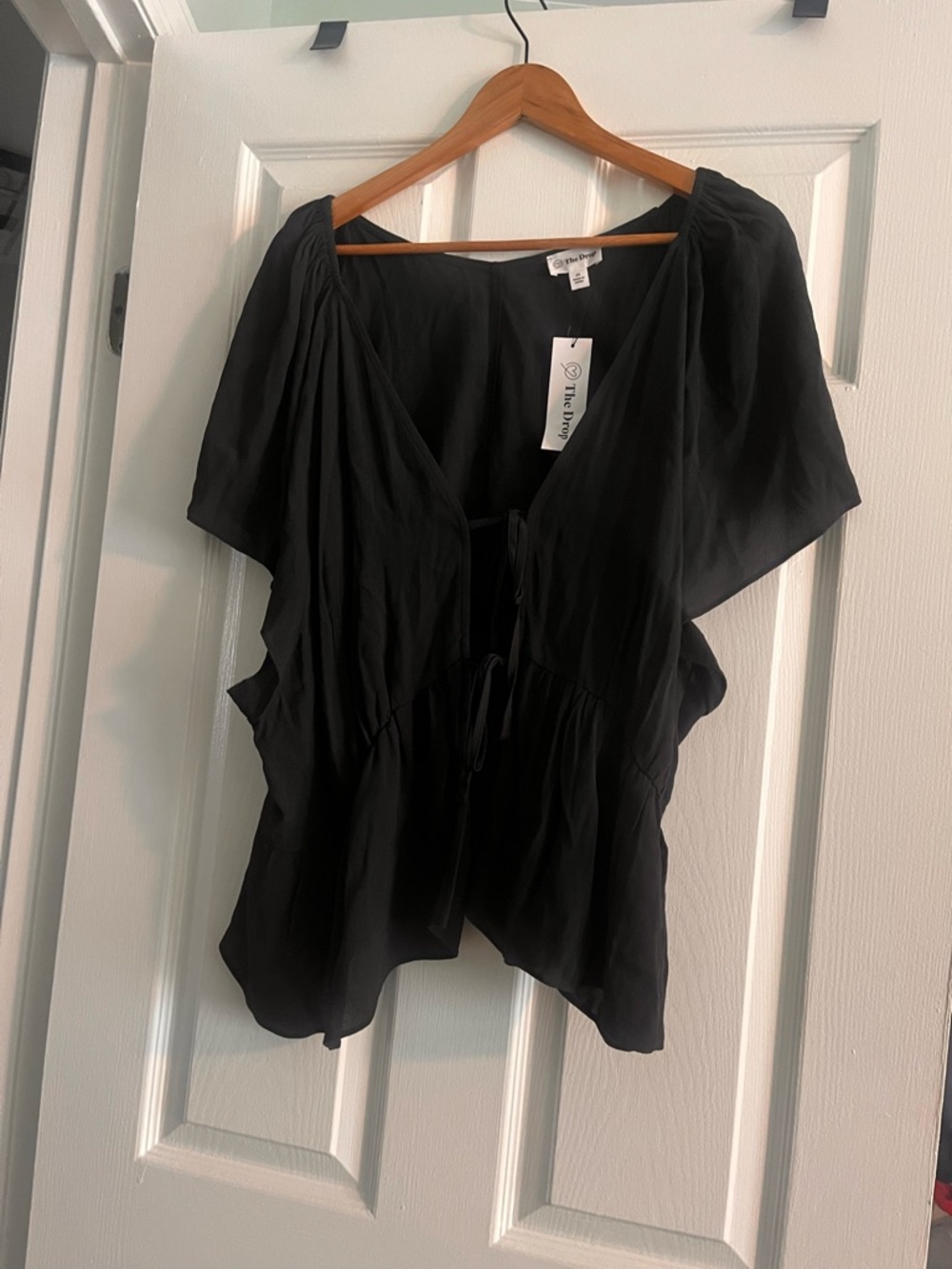 The Drop Black Tie-Front V-Neck Peasant Blouse 3X